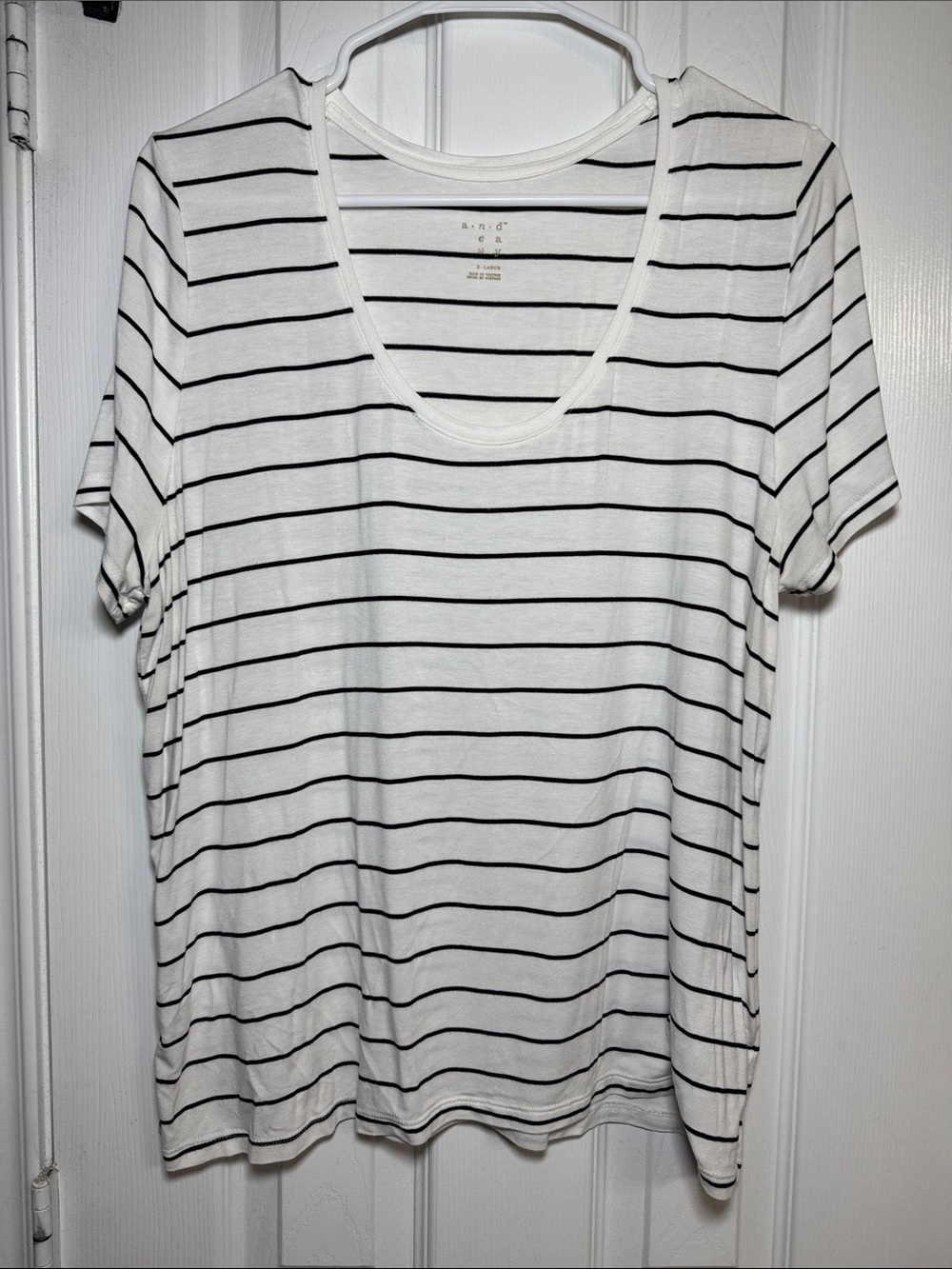 White & Black Striped Scoop Neck Tee